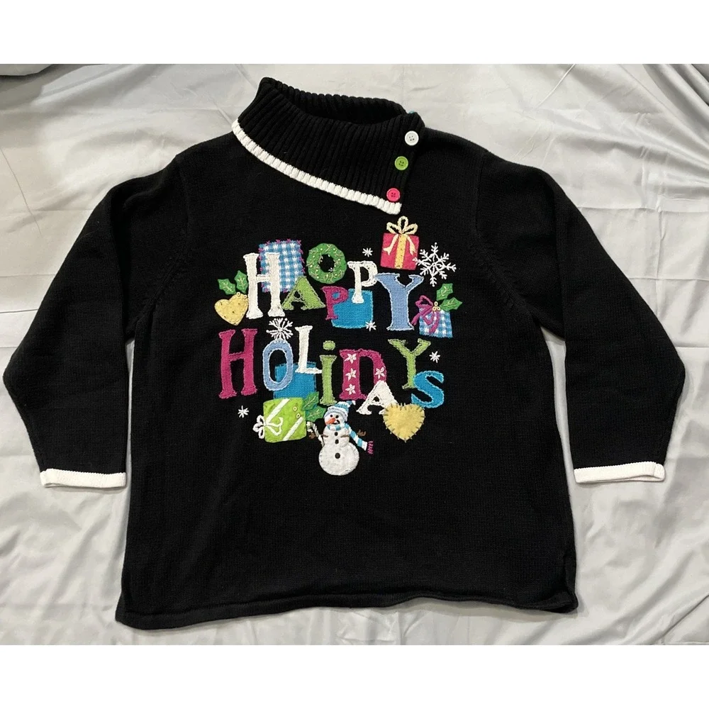 Quacker Factory Women's Christmas Sweater Happy Holidays Black Size‎ 1X